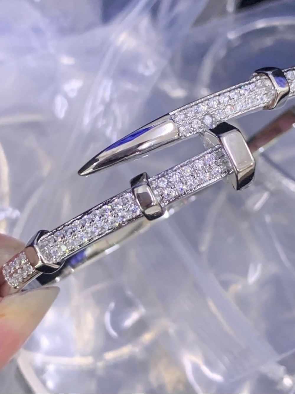 Sterling Silver Pave Nail Cuff Bracelet in Silver